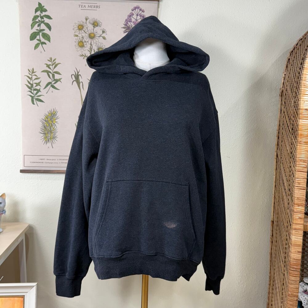 Aritzia Sweatfleece Cozy Perfect Fit Heather Black Pullover Hoodie Sweatshirt L
